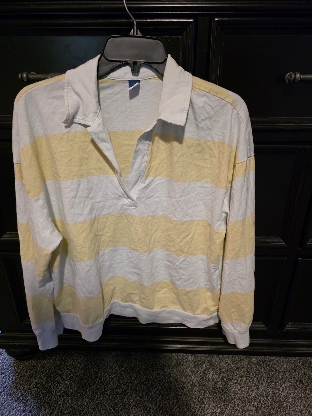 Old Navy Yellow and White Striped V-Neck Polo Sweater